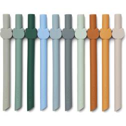 Liewood Badu 10 Pack Silicone Straw In Blue Wave Multi Mix