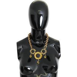 Dolce & Gabbana Brass Chain Crystal Sunlower Pendants Women's Necklace