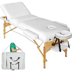 tectake 800981 massagestol, hopfällbar och höjdjusterbar, massagebord med 3 zoner, huvud- och armstöd, mobil massagebänk med träfötter, inkl. bärväska (vit nr 404374)