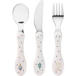Lässig Barnbestick set 3-delad sked gaffel kniv rostfritt stål plasthandtag/Cutlery 3 st Garden Explorer