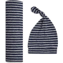 Aden + Anais navy stripe snuggle knit swaddle gift set