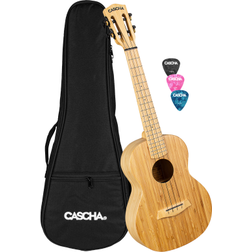 Cascha Bamboo Natural Tenor ukulele vuxna och barn – inkl. 3 plektrum & vadderad väska – bambuukulele för nybörjare eller avancerade – högkvalitativa kolsträngar – högsta kvalitet