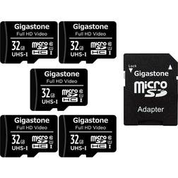 Gigastone Micro SD Card 32GB 5-Pack with 1x SD Adapter 2x Mini-case, FHD Video, Surveillance Security Cam Action Camera Drone Professional, 90MB/s M