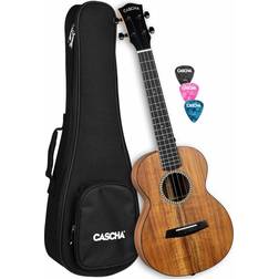 Cascha Solid Top Acacia Tenor ukulele vuxna och barn – inkl. 3 plektrum & vadderad väska – ukulele för nybörjare och avancerade användare – högkvalitativa kolsträngar – högsta kvalitet