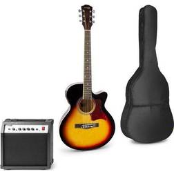 Max Showkit elektrisk akustisk gitarr pack sunburst El akustisk gitarr pack sunburst med förstärkare och stämapparat