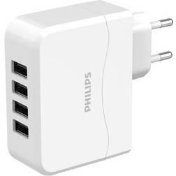 Philips USB laddare, 4 uttag, vit