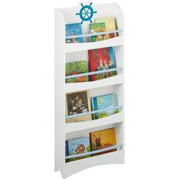 Relaxdays Children's Bookcase, 4 Narrow Compartments, MDF, Maritime Design Shelf, HWD: 124