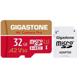 Gigastone 32 GB Micro SD-kort MicroSD A2 V30 UHS-I U3 C10, 4K UHD videoinspelning, 4K spel, läs/skriv 95/35 MB/s, med MicroSD till SD-adapter för Nintendo Dashcam Gopro Canon Nikon kamera drönare Wyze