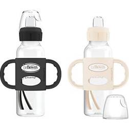 Dr. Brown's Milestones Narrow Transitional Sippy Bottle with Silicone Handles 8oz 250mL 6m Black and Ecru 2 Count (Pack of 1)