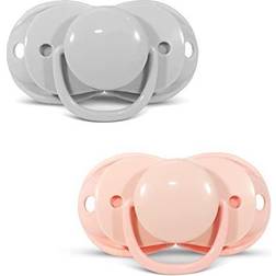 RaZbaby Keep-it-kleen Baby Pacifier (2PK) 0-36m Closes When Dropped Nipple Stays Clean Silicone Orthodontic Nipple (Grey/Pink)