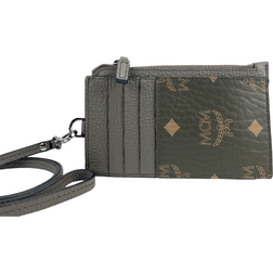 MCM Portuna Visetos Sea Turtle Tumbled Leather Card Case Necklace Lanyard Wallet multi