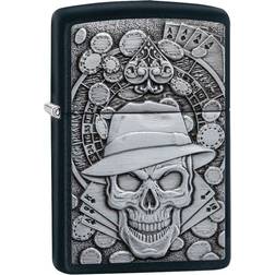 Zippo 49183 Unisex emblem Pocket Lighter tändare, Black Matte Gambling Skull, en storlek