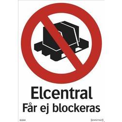 Skylt SYSTEMTEXT Elcentral får ej blockeras 210x297mm