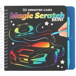 Depesche 12116 Monster Cars – Mini Magic Scratch Book med coola bilmotiv att klia, bok med färgglad färggradient och klöspenna