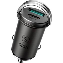 SiGN Mini Billaddare USB & USB-C, PD & Q.C3.0, 5A, 20W Svart