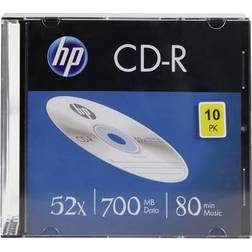 HP CD-R 52 x tomma skivor (80 minuter/700 MB) – 10-pack slimmade juvelhöljda skivor