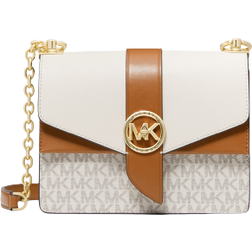 Michael Kors Greenwich Small Color-Block Logo and Saffiano Leather Crossbody Bag - Vanilla/Acorn