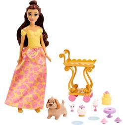 Disney Princess Princess-leksaker, Belle-docka med glänsande kläder, tevagn, vänner och mat, tevagnslekset, inspirerat av Disney-filmen, HLW20