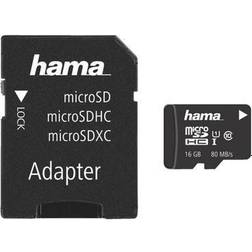 Hama microSD microSDHC microSDXC-kort 16 GB 80 MB/s överföringshastighet klass 10 micro-SD minneskort i miniformat mini SD t.ex. för Android-mobiltelefon, smartphone, surfplatta, Nintendo UHS-I