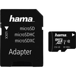Hama micro-SD microSDHC microSDXC-kort 256 GB 80 MB/s överföringshastighet klass 10 micro-SD minneskort i miniformat mini SD t.ex. för Android-mobiltelefon, smartphone, surfplatta, Nintendo UHS-I