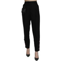 Dolce & Gabbana Black Crystal High Waist Trouser Cotton Women's Pants