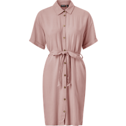 Pieces Vinsty SS Linen Shirt Dress - Woodrose