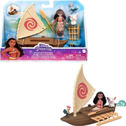 Mattel Disney Princess Leksaker, Moana liten docka och flytande båt med 2 vänfigurer, inspirerad av Disney-filmer, HLW86