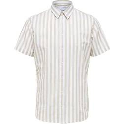 Selected Homme Slhregnew-Linen Shirt Ss Classic Skjorta Kelp Stripes