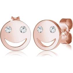 Elli Örhängen Smiley Face Emoji kristaller 925 silver, Sterlingsilver