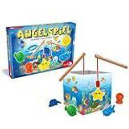 Noris 606041894 – fiskespel – spännande barnlek med färgglada plastfiskfigurer och 2 träfiske, från 2 år
