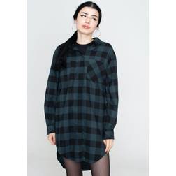 Urban Classics Damer damer överdimensionerad kontroll flanell skjorta casual klänning, Jasper/svart