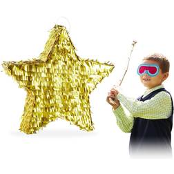 Relaxdays 10025183 Pinata stjärnor, att hänga, för barn, flickor och pojkar, för egen fyllning, av papper, Piñata, guld