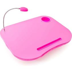 Relaxdays Laptopkudde, LED-ljus, bärbar, platt laptopskrivbord, med mugghållare, mjuk liten knäbricka, rosa, uni