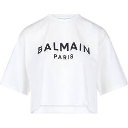Balmain White Cropped T-Shirt Gab Blanc/Noir