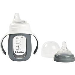 Beaba 2 In1 Glass Learning Bottle With Silicone Cover Mineral Grey 210ml