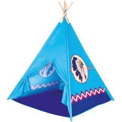 Bino 82818 lektält tepee, barnleksaker, tipi tält, lekhus för barn från 3 år, inomhus och utomhus, med indianmotiv, storlek 120 x 120 x 150 cm, blå, en storlek