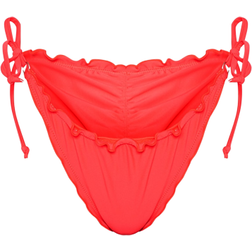 PrettyLittleThing Frill Edge Ruched Back Bikini Bottoms - Neon Coral