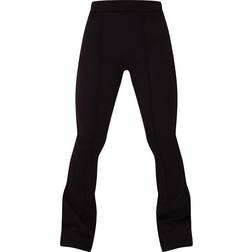 PrettyLittleThing Rib High Waist Seam Detail Flared Trousers - Black