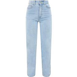 PrettyLittleThing Split Hem Jeans - Light Blue Wash