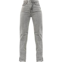 PrettyLittleThing Split Hem Straight Leg Jeans - Washed Grey