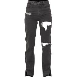 PrettyLittleThing Ripped Split Hem Jeans - Washed Grey