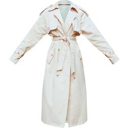 PrettyLittleThing Panel Detail Belted Trench Coat - Stone