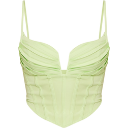 PrettyLittleThing Strappy Pleated Bust Corset Detail Crop Top - Lime