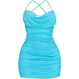 PrettyLittleThing Shape Cowl Bralet Detail Ruched Bodycon Dress - Aqua Blue