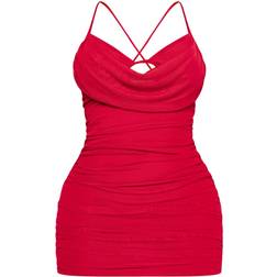 PrettyLittleThing Cowl Shape Bralet Detail Ruched Bodycon Dress - Red