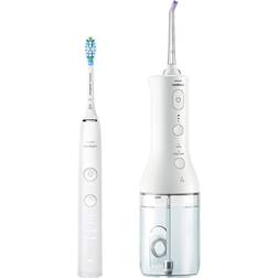 Philips Sonicare Cordless Power Flosser DiamondClean 9000 mundusch och eltandborste – för att borsta tänderna, rengöra tandköttet och ta bort plack, i vitt modell HX3866/41 Vit