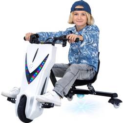 Elektro-Drift-Trike für Kinder, Drift-Scooter, bis zu 15km/h, drosselbar, Hupe, LED-Driftrollen 360° Weiß Matt