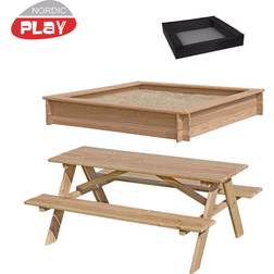Nordic Play Sandkasse og bord-/bænkesæt, 150x150x25 cm