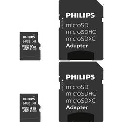Philips SDXC-kort 2-pack 64GB SD-adapter UHS-I U1 läser upp till 80MB s A1 Fast App Performance V10 för smartphones, Tablet PC, kortläsare 2 x 64GB