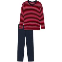 Schiesser Essentials Pajamas With Long Sleeve - Red/Blue